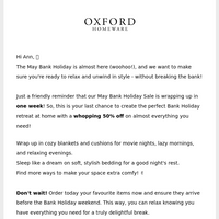 Oxford Homeware email thumbnail